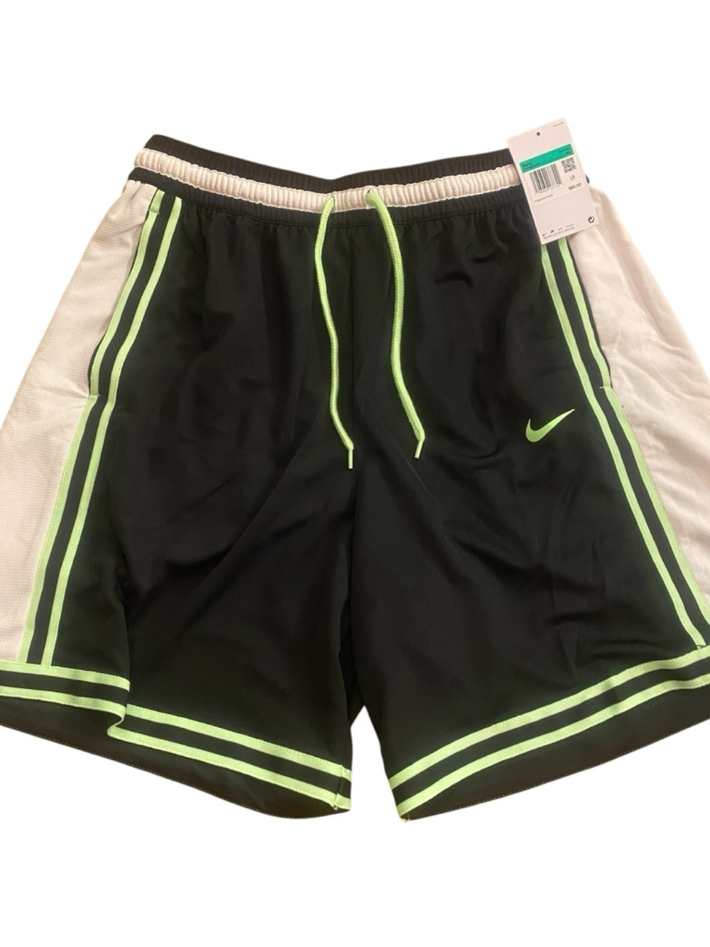 Nike Basketball Athletic Shorts Black White Neon Green Trim New Size XL